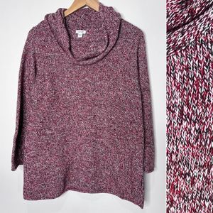 J. Jill Pure Jill Sweater Cowl Neck Heather Red Wool Blend Women's Size M